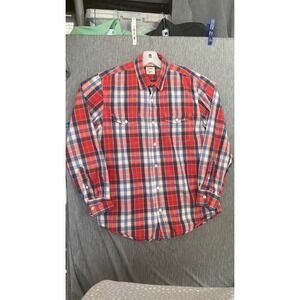Old Navy Men L Classic Fit Plaid Button Down Shirt Red Blue Yellow Long Sleeve